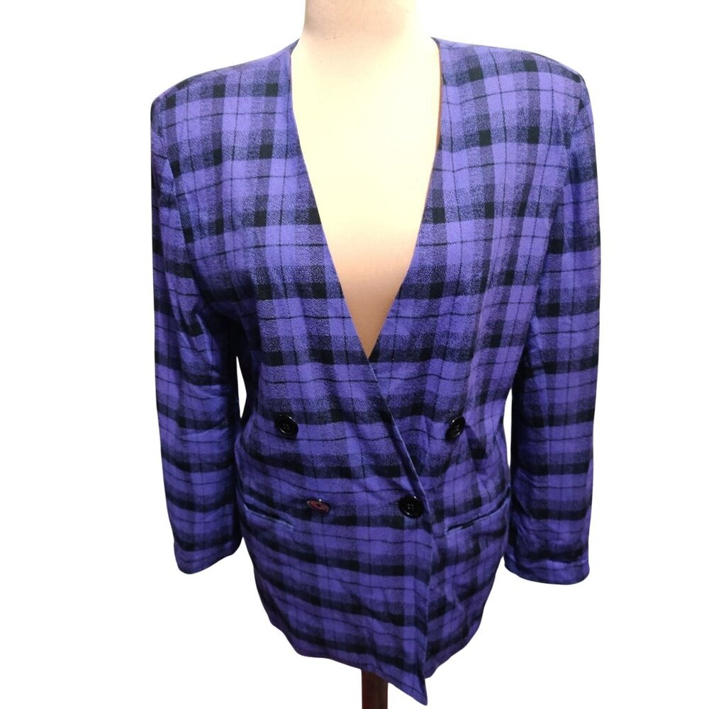Vintage Chad Stevens 12 Purple Plaid Double Breasted Power Suit Blazer Made USA - Picture 11 of 13